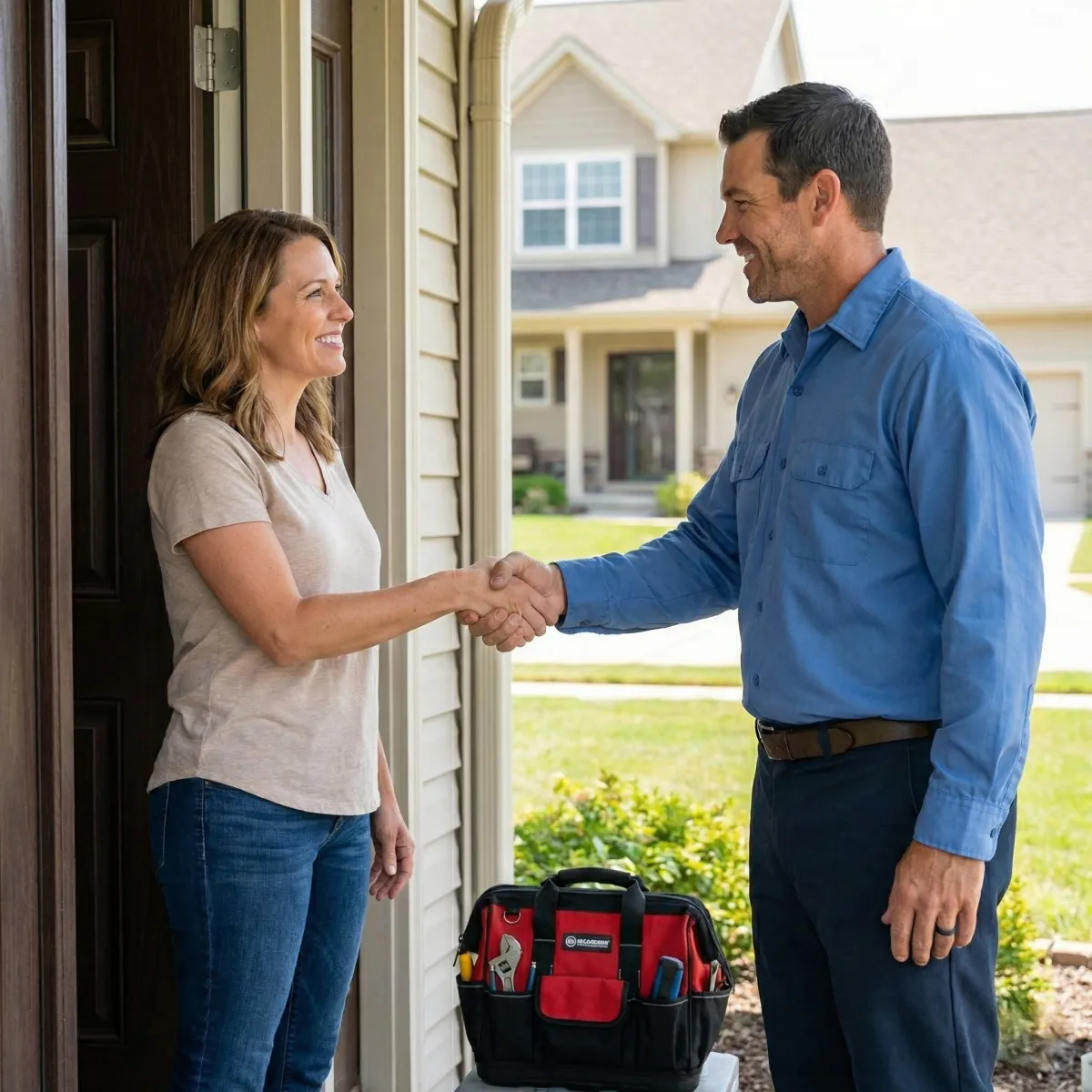 HVAC technician servicing residential unit