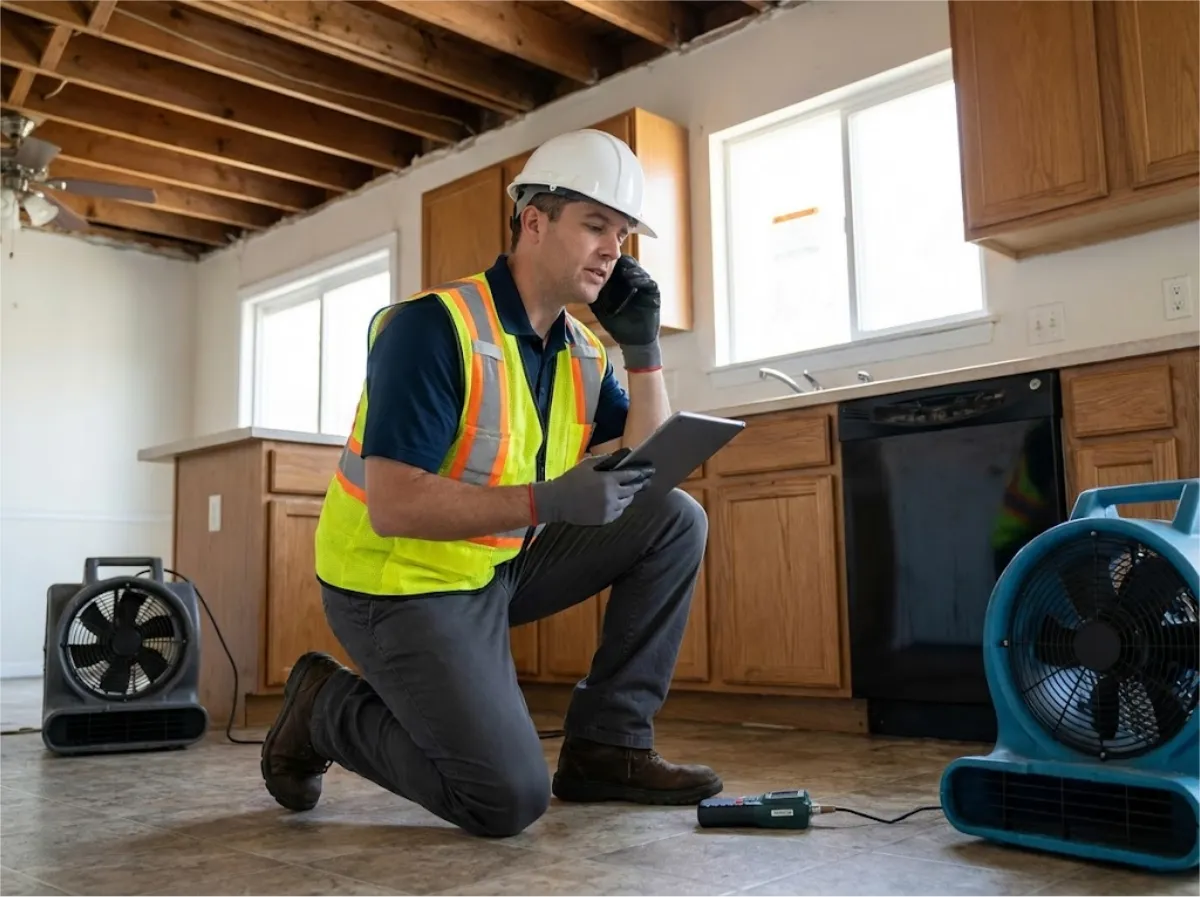 AI receptionist managing emergency restoration calls with instant notifications